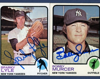 Autografy Topps New York Yankees z 1973 r.: Sparky Lyle i Bobby Murcer (zm. 2008)