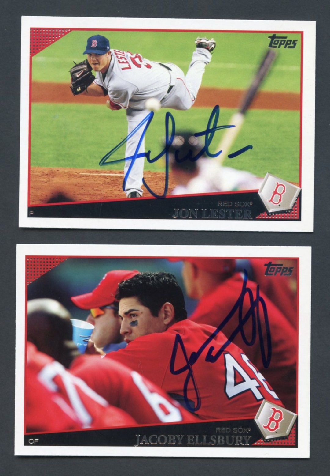 Autographed 2009 Topps Boston Red Sox Cards: Jacoby Ellsbury & 