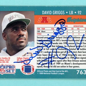 Autographed 1990 ProSet Miami Dolphins: David Griggs (deceased), Richmond Webb, Tim McKyer, John Offerdahl