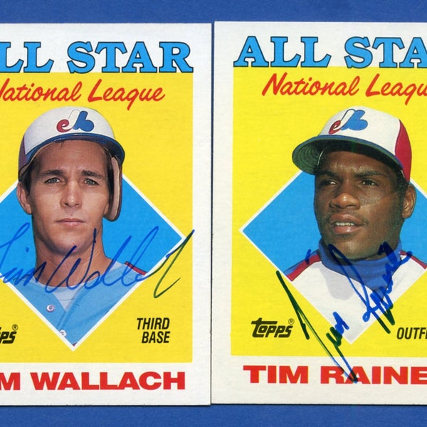 Autographed 1988 Topps Tim Raines Montreal Expos All-Star card, plus Tim Wallach