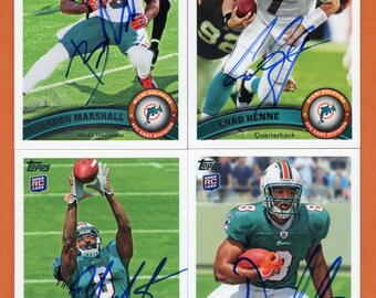 Autographed 2011 Topps Miami Dolphins: Brandon Marshall, Edmond Gates, Daniel Thomas, Chad Henne