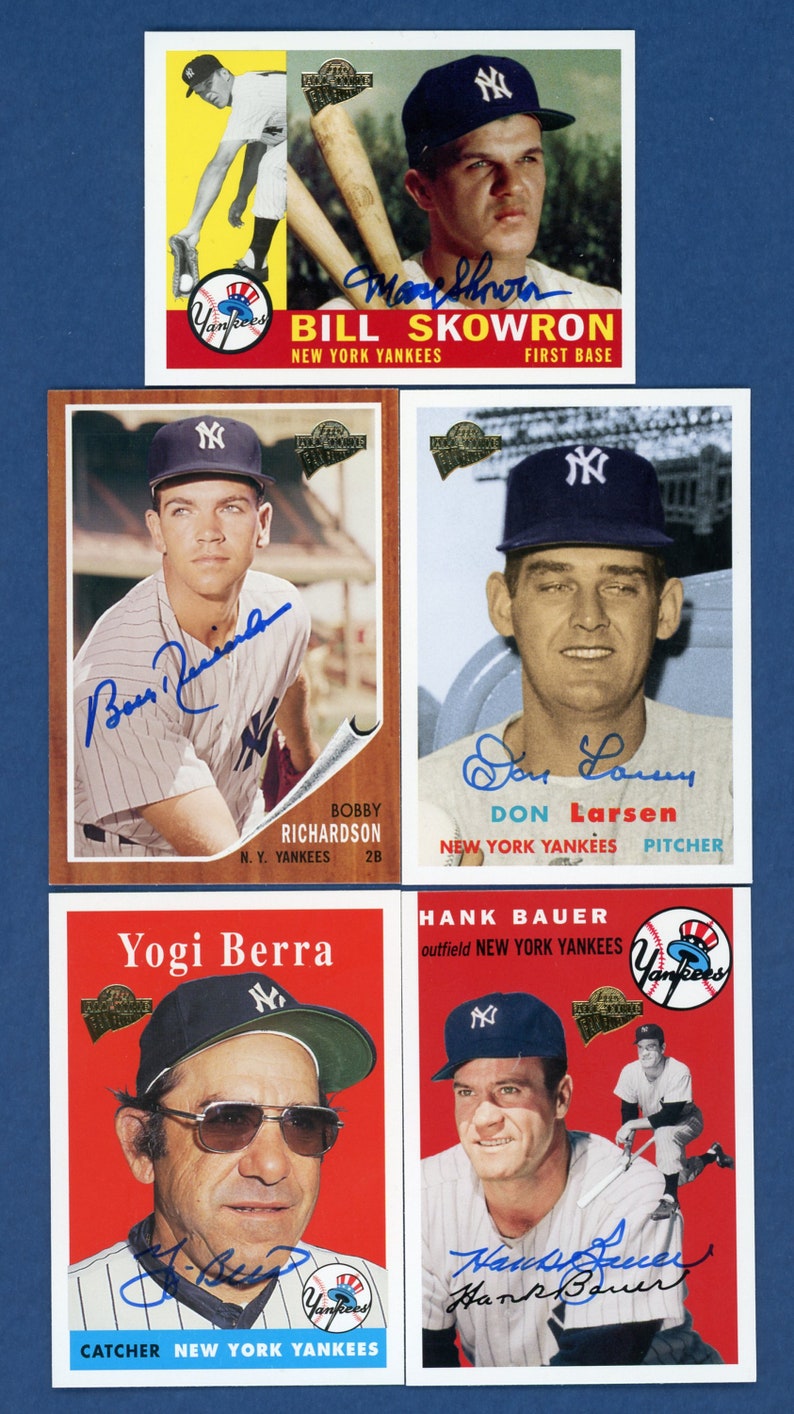 Don Larsen Yogi Berra 3 more Autographed New York Yankees Topps Fan Favorites