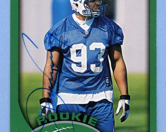 Estrellas defensivas vintage autografiadas de los Indianapolis Colts: tarjeta de novato de Dwight Freeney, Robert Mathis y 2 más