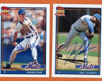 Autographed 1991 Topps New York Mets: David Cone and Dwight "Doc" Gooden