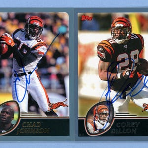 Tarjetas vintage de los Bengals autografiadas por Topps de 2003: Ocho Cinco, Dillon, Smith y Washington