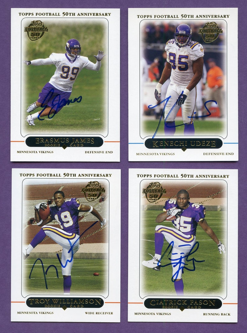 Erasmus James Autographed Minnesota Vikings 2005 Topps Rookie cards 2 more Ciatrick Fason