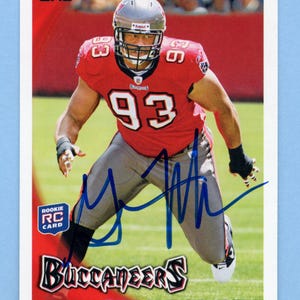 Autographed 2010 Topps Tampa Bay Buccaneers: Josh Freeman, Gerald McCoy, Arrelious Benn, Mike Williams (d. 2023)