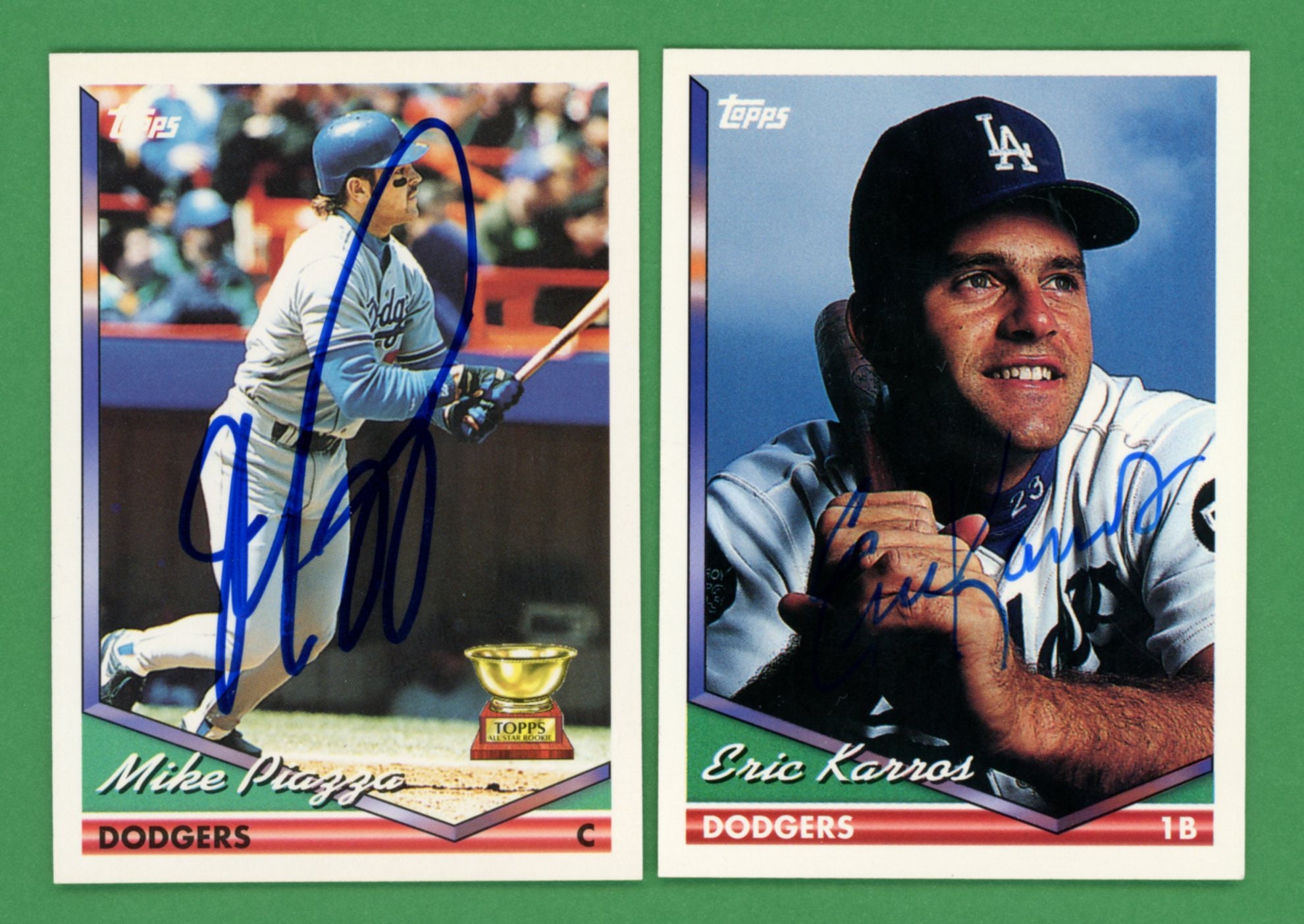 Autographed 1994 Topps Los Angeles Dodgers: Mike Piazza (MLB Hall of Fame)  and Eric Karros