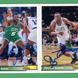 Tarjetas de baloncesto de los Boston Celtics autografiadas: Robert Parish, Ed Pinckney, John Bagley, Sherman Douglas