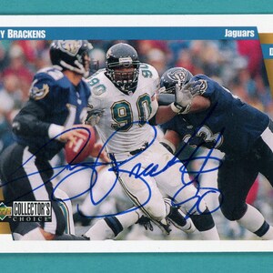 Vintage Autographed Jacksonville Jaguars 1st round draft picks: Fred Taylor, Renaldo Wynn, James Stewart, plus Tony Brackens