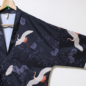Haori, Kimono Robe, Kimono Cardigan, Japanese traditional jacket, Japanese gown,men,male,crane,-black-,large