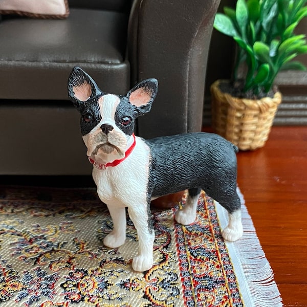 Dollhouse miniature Boston Terrier Dog  1:12 scale puppy dog