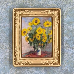 Dollhouse Miniature Framed Picture Print Bouquet of Sunflowers by Monet Print of Painting on Canvas 1:12