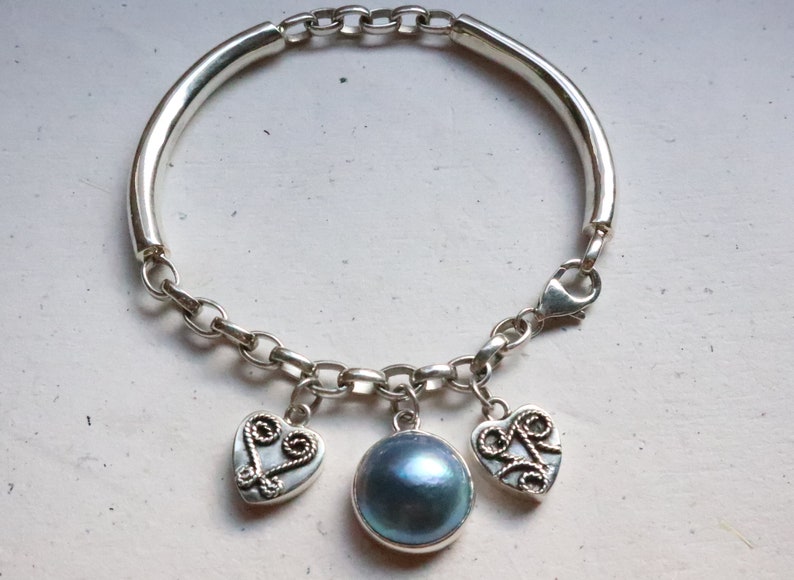 Fashionable Blue Pearl Silver Bracelet