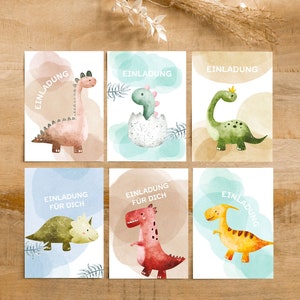 12 Dino Einladungskarten Kindergeburtstag mit Kraftpapier-Umschlägen / Einladung Geburtstag, Party für Jungen und Mädchen Kindereinladungen