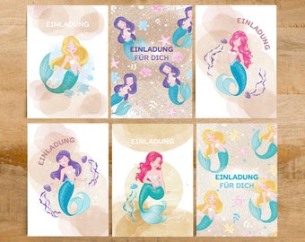 12 Meerjungfrau Einladungskarten Kindergeburtstag mit lila Umschlägen / Einladung Geburtstag, Party für Jungen und Mädchen Kindereinladungen