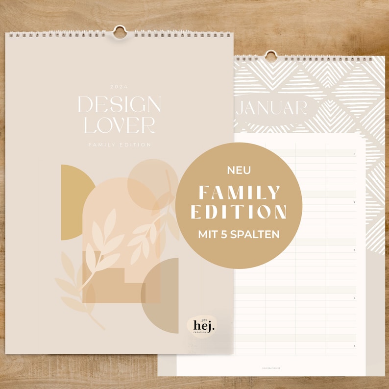 Couples calendar 2024 Design Lover Family calendar 2024 with 3 columns Modern Art family planner // HEJ.CREATION 5 Spalten