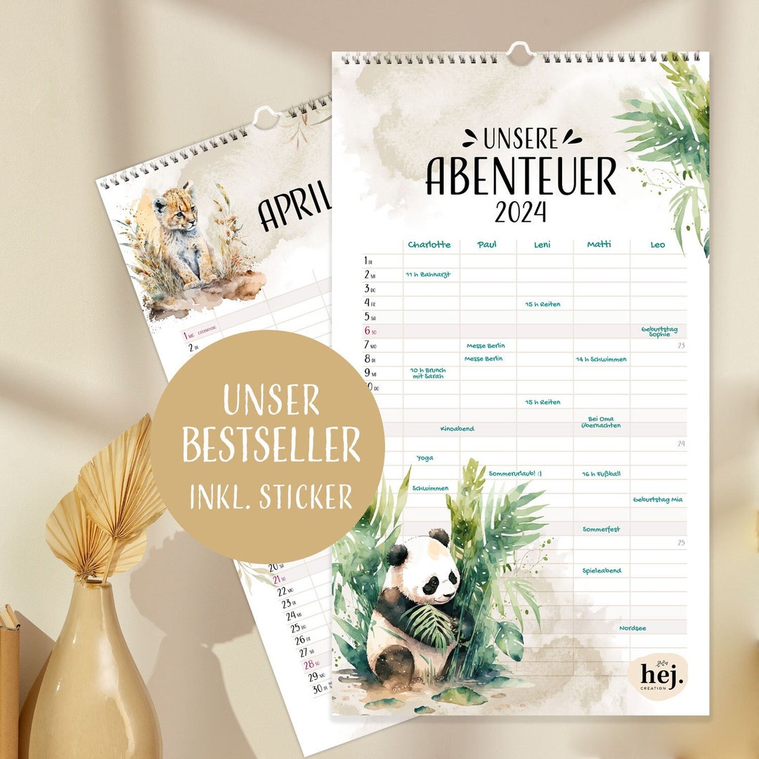 Agenda familial 2024 Nos aventures Calendrier familial 2024 avec 5 colonnes  au design aquarelle // HEJ.CREATION -  France