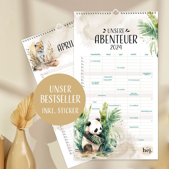 Agenda familial 2024 Nos aventures Calendrier familial 2024 avec 5 colonnes  au design aquarelle // HEJ.CREATION -  France