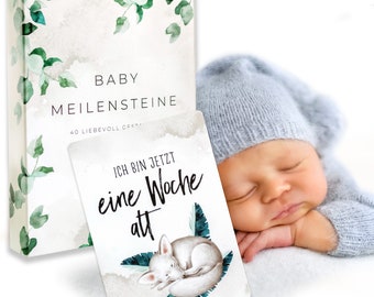 40 baby milestone cards postcards milestone card set including gift box, gift idea for birth & baby shower // HEJ.CREATION