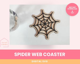Spinnenwebonderzetter SVG | Digitaal bestand Halloween Coaster | Lasergesneden bestand voor Glowforge, xTool, Lightburn | Direct downloaden
