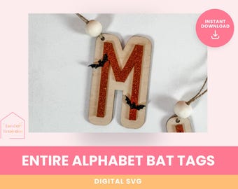 Halloween Bag Tags SVG | Entire Alphabet | Laser Cut File | Halloween Letter Charms | Glowforge, Lightburn, xTool | Digital Download