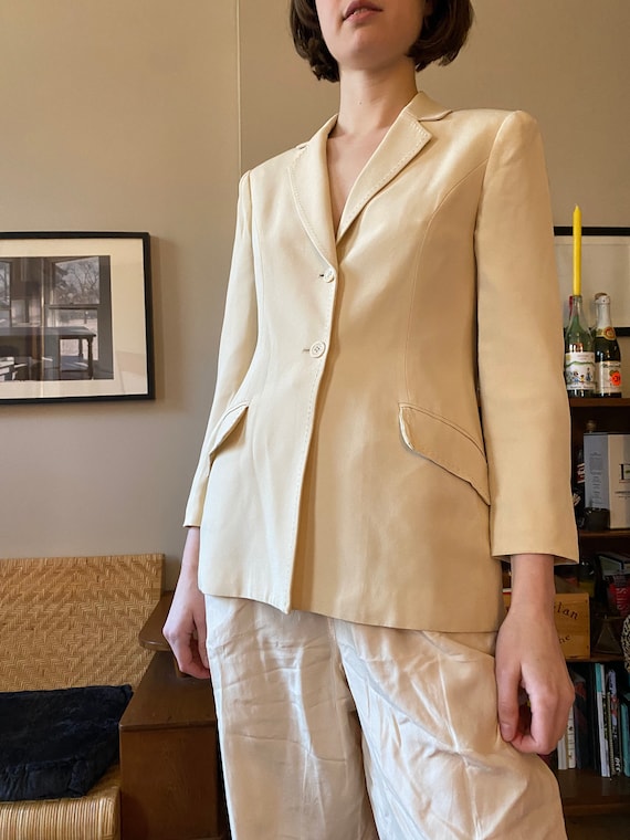 Vintage 80s Blazer Beige Windowpane Plaid Rena Rowan