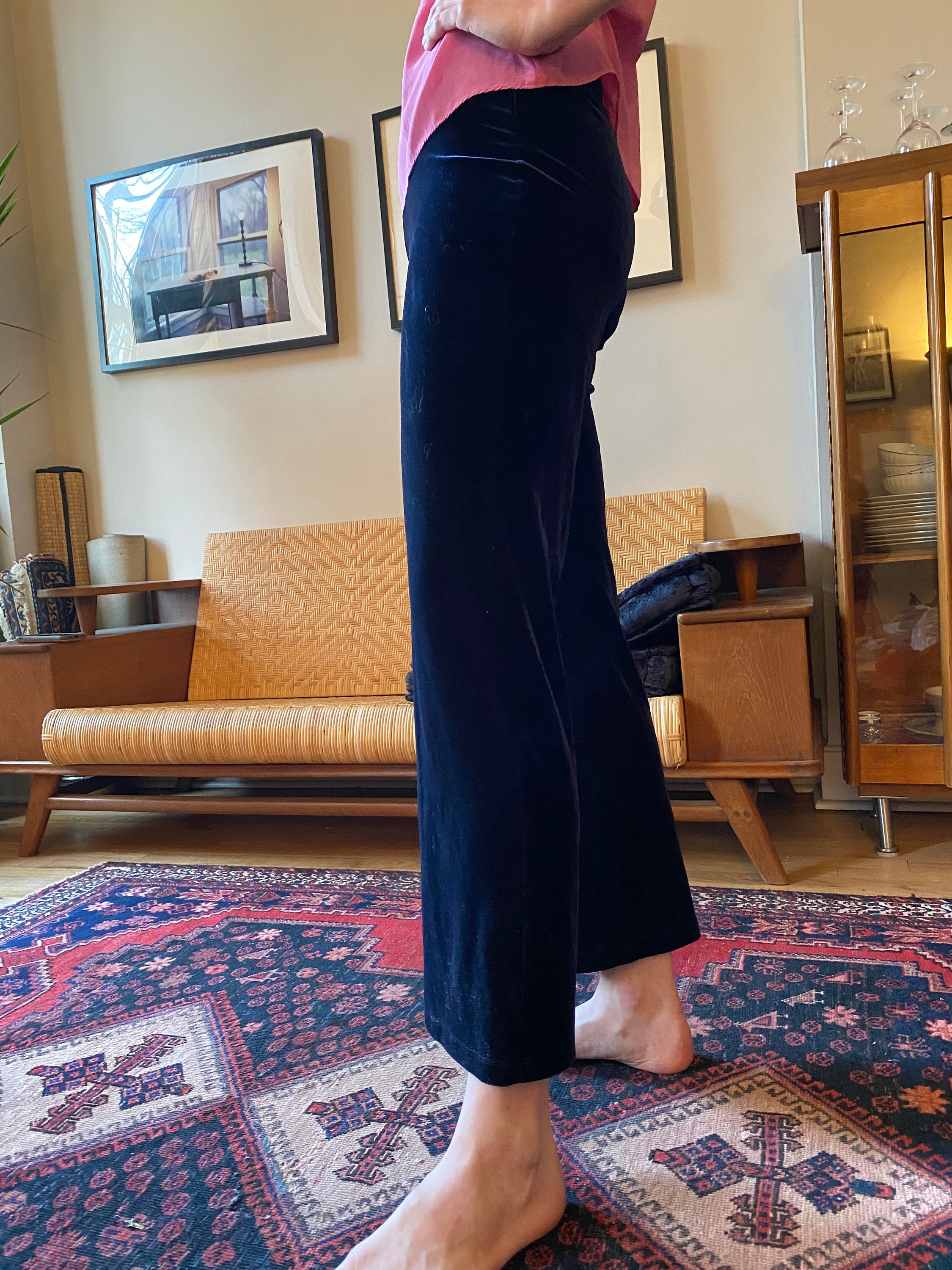 Vintage Blue Velvet Pants // 90s Y2K Slim Leg // Fits S M Small Medium Sz 2 4 6