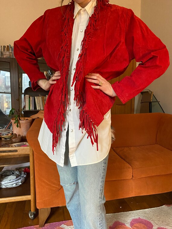 Vintage Fringe Leather Jacket Red!//Womens Suede W