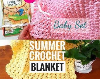 2 Blankets Crochet Patterns, Easy Baby Crochet Throw, All Sizes (Instant Download)