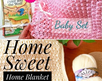 2 Crochet Blanket Throw Patterns, Easy Baby Blanket (Printable PDF)