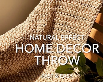 Easy Blanket Crochet Pattern, Neutral Wicker Throw (Digital Download)