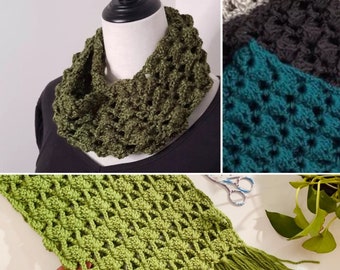 Crochet Scarf & Cowl Pattern Set, Easy DIY (PDF Download)
