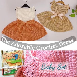 Crochet Dress Pattern from 3 months Up to 12 Years Sizes + Crochet Blanket Crochet Throw All Sizes by The Crochet Shop by Nanno Instant PDF