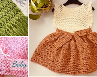 Crochet Dress Pattern: Baby Girl Dress, Scarf, Blanket Throw (PDF)