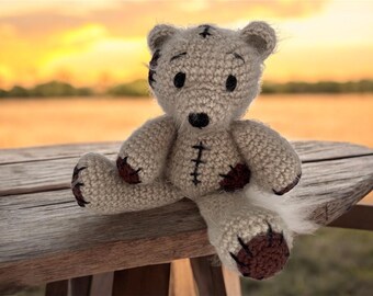 Patchwork Teddy Bear: Handmade Brown Plush Nursery Decor