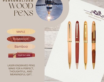 Stylo en bois gravé au laser : stylo à bille personnalisé en bambou, érable et palissandre