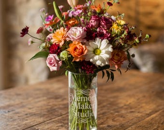 Engraved Glass Flower Vase