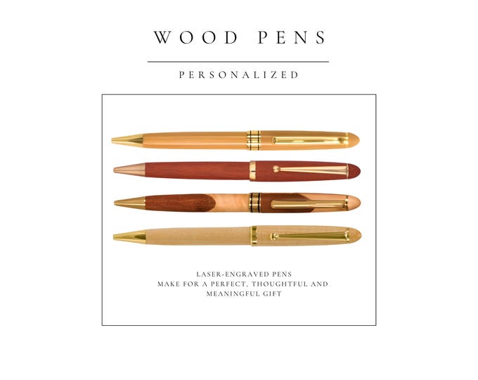 Personalized Laser Engraved Wood Pens, Bamboo, Maple & Rosewood