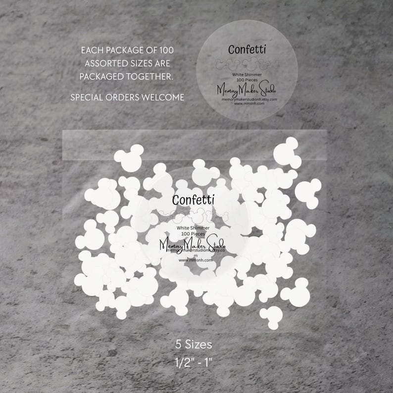 Disney Inspired Confetti, White Pearl Shimmer Cardstock, 5 sizes image 4