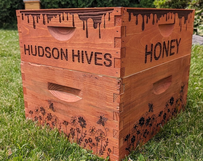 Beehive Box | Personalized custom Laser Engraved | Langstroth Brood Deep or Honey Supers | Box Only | Unassembled | Unstained raw wood