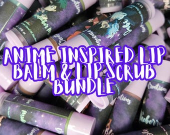 Anime Inspired PT 2 Lip Balm, Lip Scrub and Lip Gloss Bundle, Manga Inspired Lip Balm, Lip Butter, Lip Scrubs, Lip Gloss, EcoFriendly Care