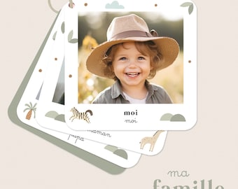 Personalized My Family booklet - educational support - Montessori - children's book, baby, photo album - savannah theme