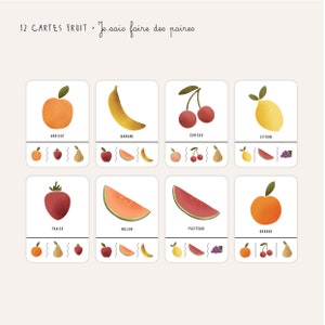 Clip cards Fruits pair, color and number games Montessori playing card, counting child printable, digital image 4