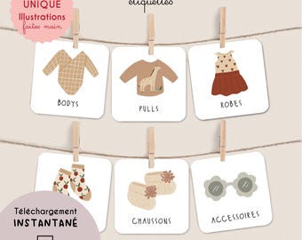 Étiquettes Rangement Vêtements à Imprimer | Bac Trofast, Armoire - Montessori - Organisation de Chambre Enfant - Organisation Maison | PDF