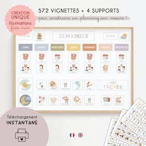 Planificateur Enfant Sur Mesure à Imprimer | Pack Semainier, Routine, Taches, 572 cartes- Organisateur, Calendrier, Planning Montessori, PDF