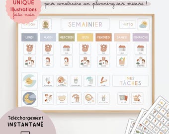 Custom Kids Planner Printable | Weekly Chart, Routine & Chores Pack, 572 Cards - Montessori Schedule, Calendar, Daily Organizer, Kids PDF