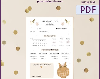 Carte pronostics bébé à imprimer - pronostics baby shower - pronostics gender reveal - naissance - jeu baby shower en français