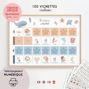 Routine enfant personnalisée Montessori | Tableau de routine Matin et Soir Baleine, Planning Enfant Imprimable, Autonomie, PDF | Multilingue