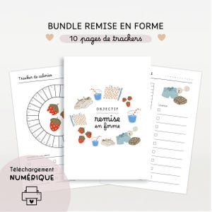 Kit Remise en Forme Digital à Imprimer • 9 Trackers Fitness Bien-être + Couverture • Pack Journaling Bullet Journal PDF A4 A5